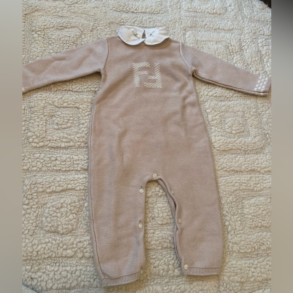 Baby Fendi wool onesie with removable while collar